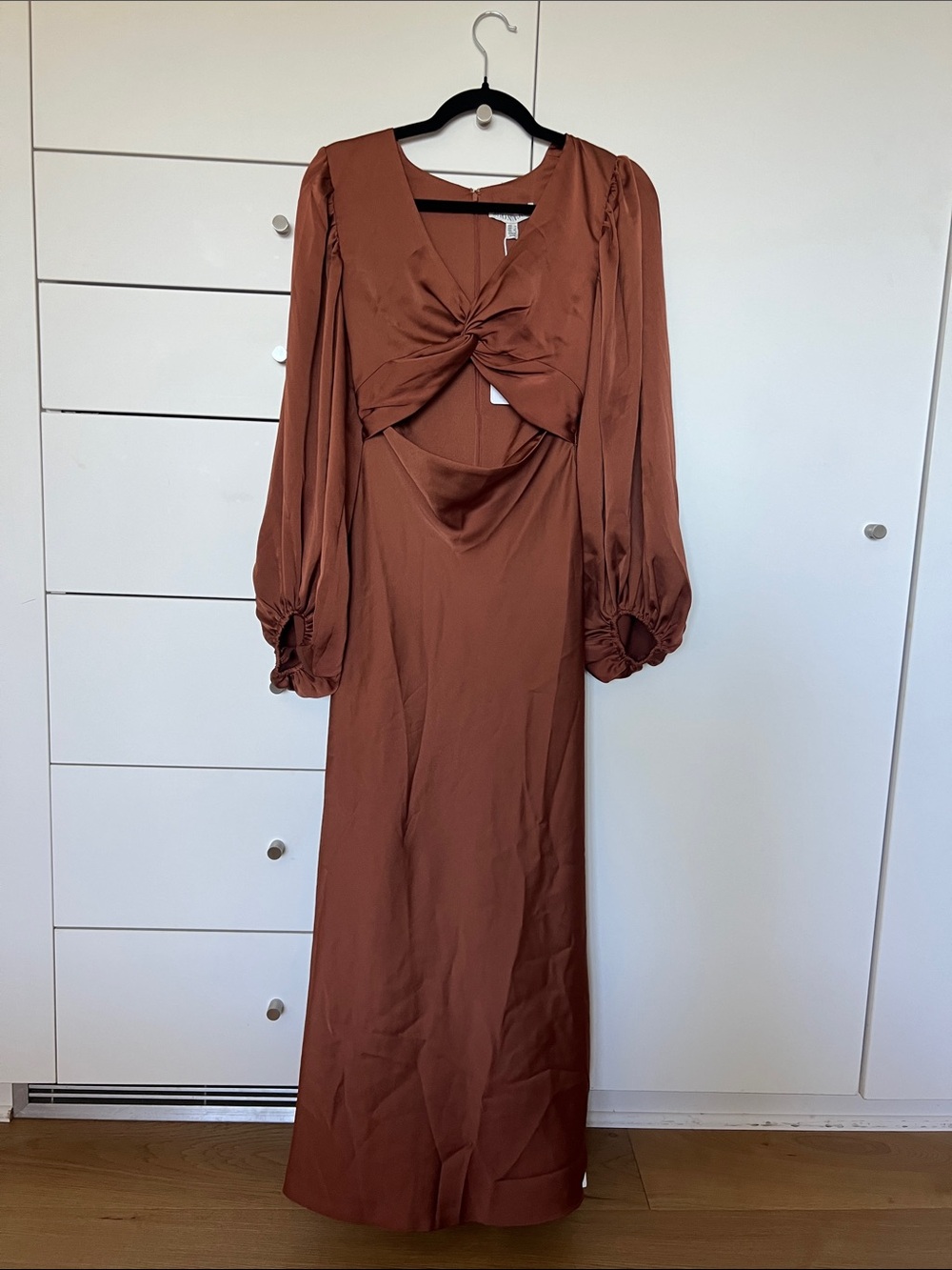 Shona Joy Rust Long Sleeve Twist Cutout Maxi Dress